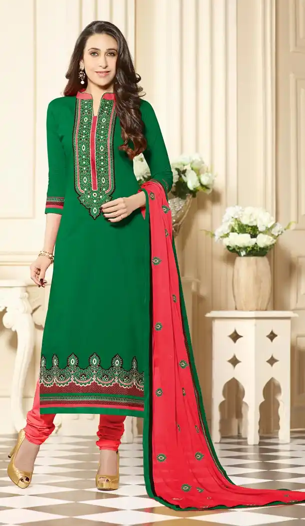 Buy Chrome Green Color Cotton Karisma Kapoor Wear Churidar Kameez Online | FH414766630