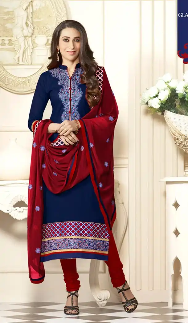 Buy Navy Blue Color Cotton Karisma Kapoor Wear Churidar Kameez Online | FH414766631
