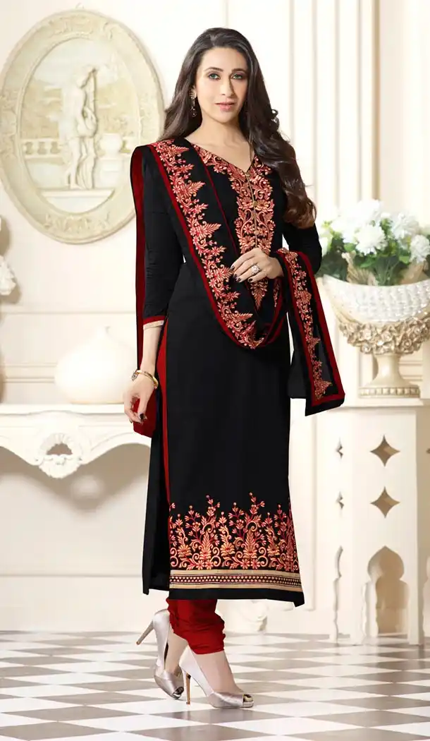 Buy Black Color Cotton Karisma Kapoor Wear Churidar Kameez Online | FH414766632