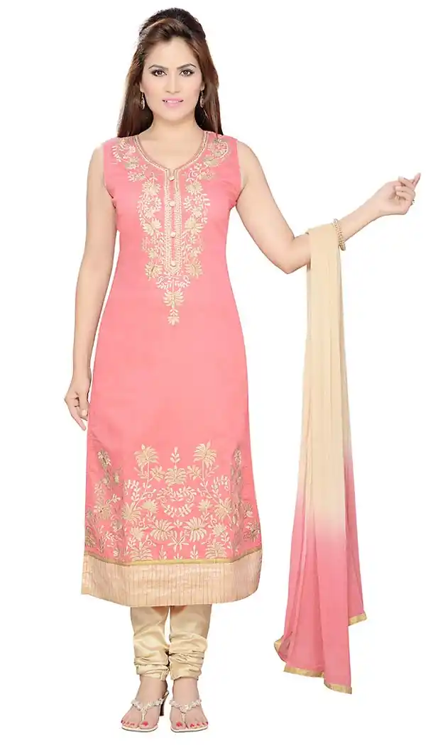 Readymade Salmon Color Art Silk Churidar Salwar Suit | FH414966651