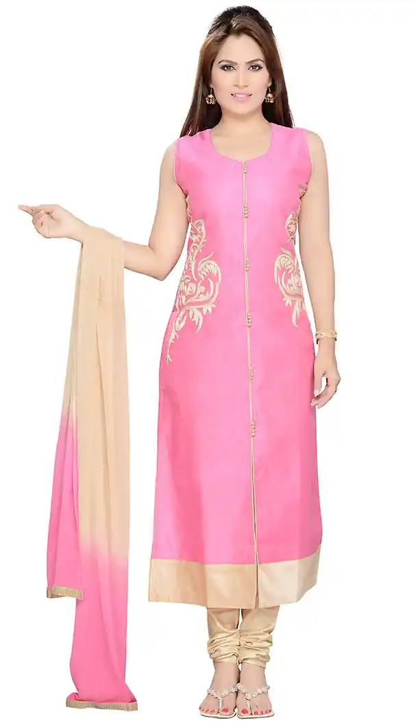 Readymade Salmon Color Art Silk Churidar Salwar Suit | FH414966652