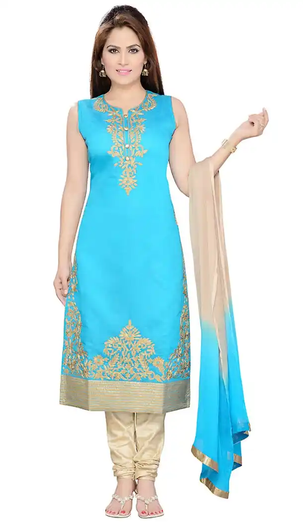 Readymade Sky Blue Color Art Silk Churidar Salwar Suit | FH414966654