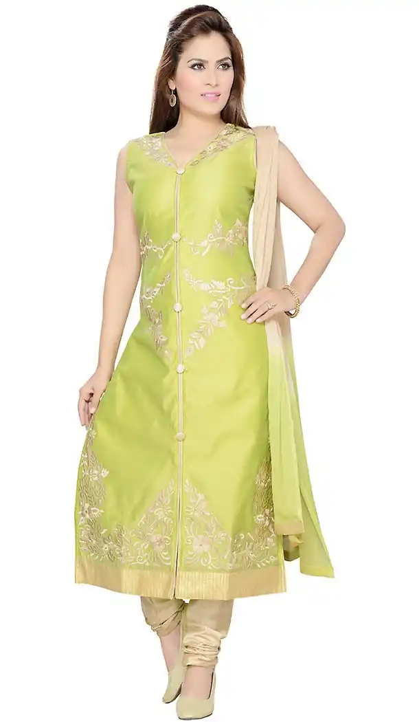 Readymade Green Color Art Silk Churidar Salwar Suit | FH414966655