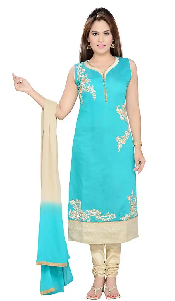 Readymade Turquoise Color Art Silk Churidar Salwar Suit | FH414966656