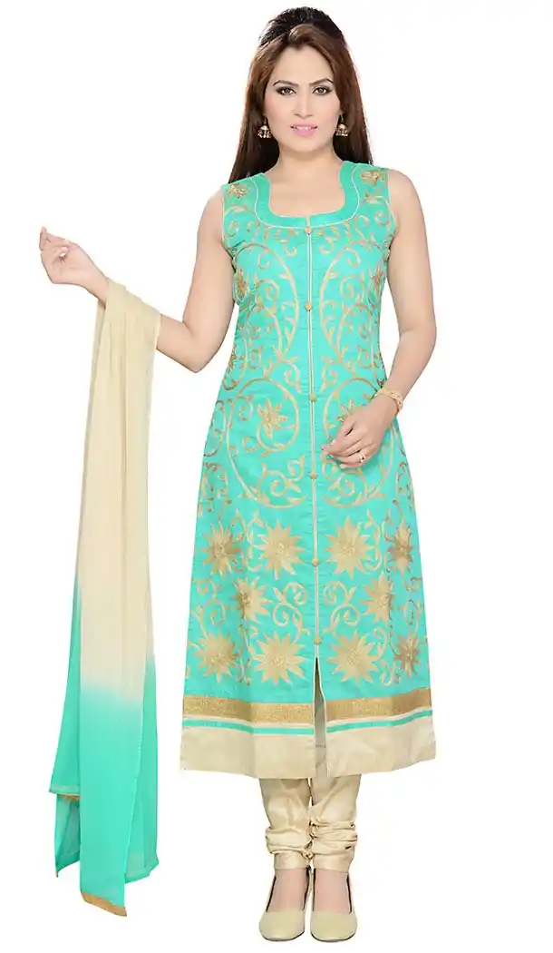 Readymade Turquoise Color Art Silk Churidar Salwar Suit | FH414966657
