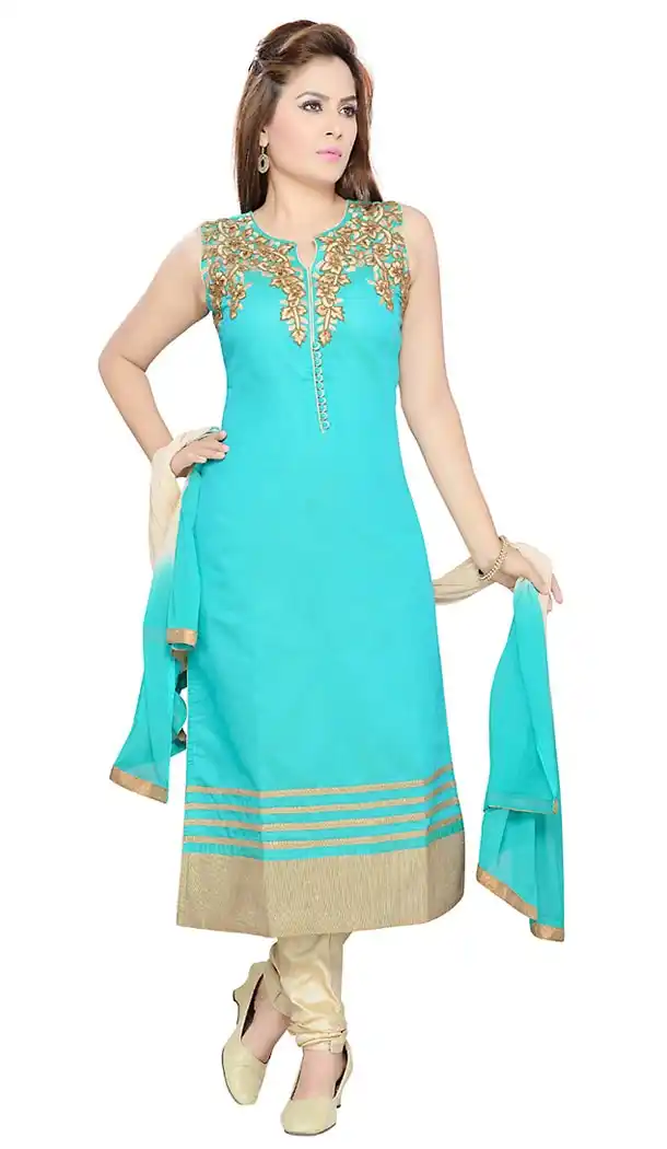 Readymade Turquoise Color Art Silk Churidar Salwar Suit | FH414966658