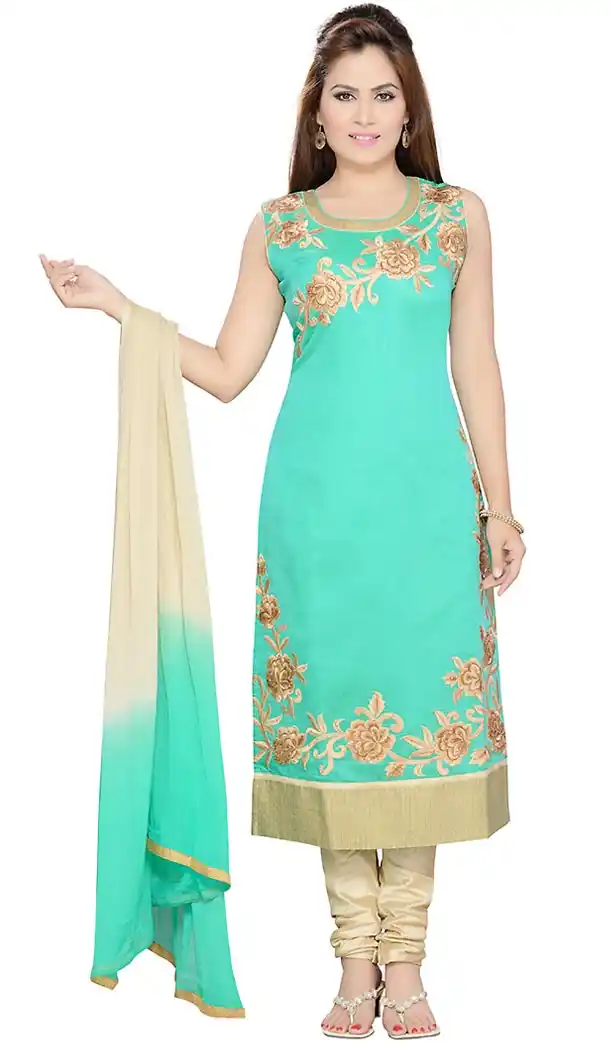 Readymade Turquoise Color Art Silk Churidar Salwar Suit | FH414966659