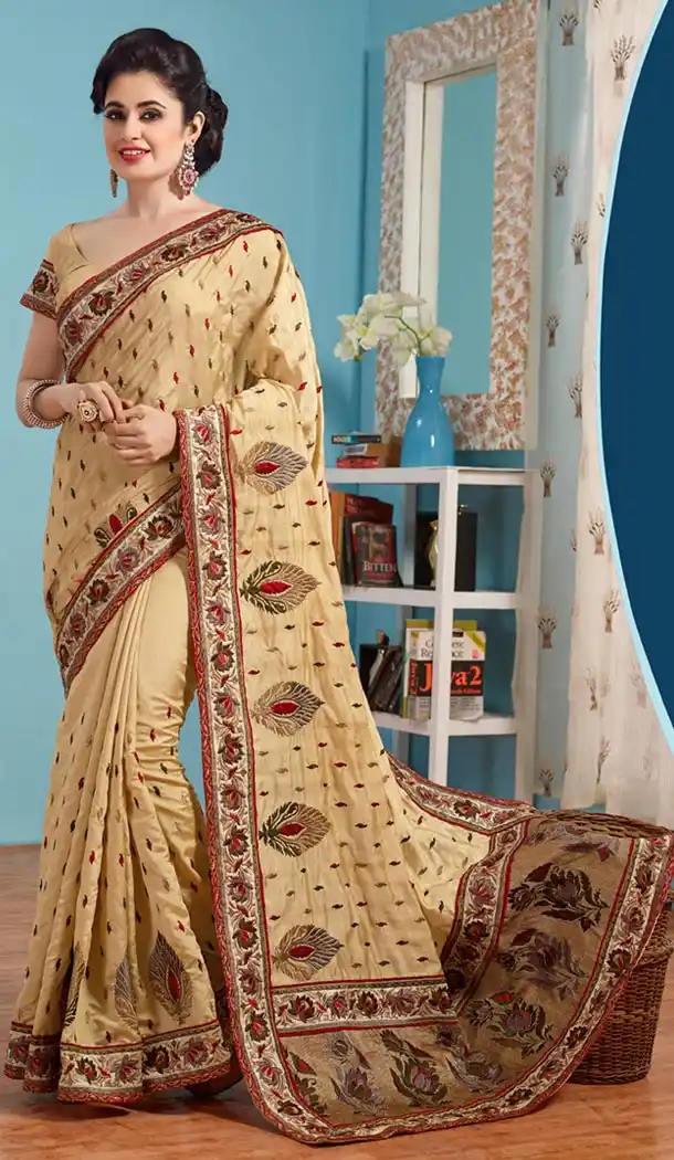 Cute Embroidered Pallu Saree in Tan Brown Color | FH415066664