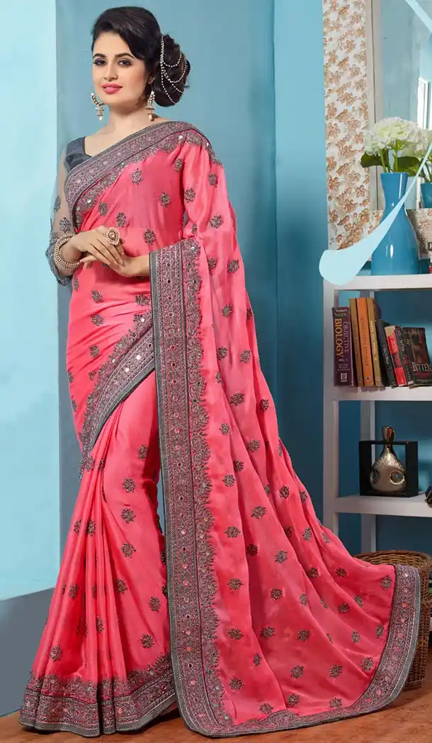 Classic Looking Crepe Silk Pink Ethnic Saree For Womens | FH415066665