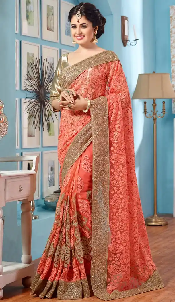 Deep Orange Saree With Nice-looking Embroidered Pallu | FH415066666