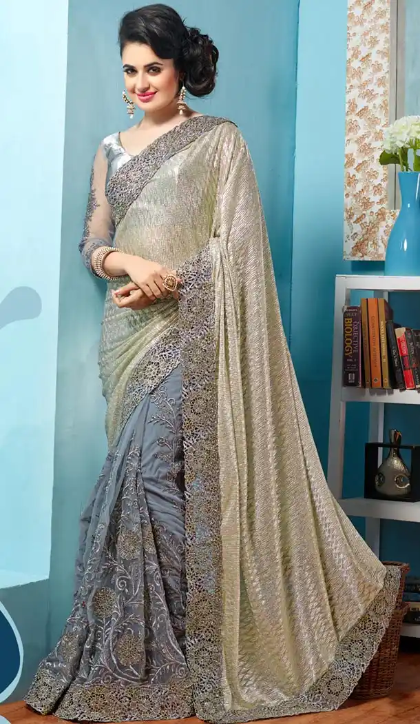 Women's Attractive Looking Lycra Gray Ethnic Saree | FH415066668