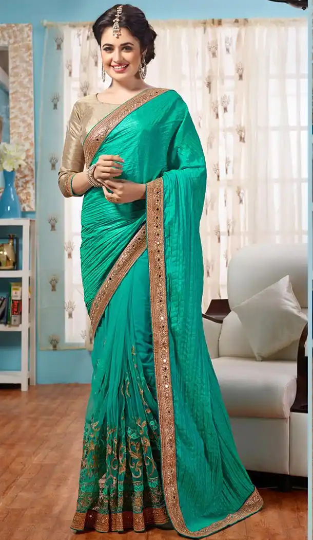 Emerald Saree with Resham Work | FH415066671
