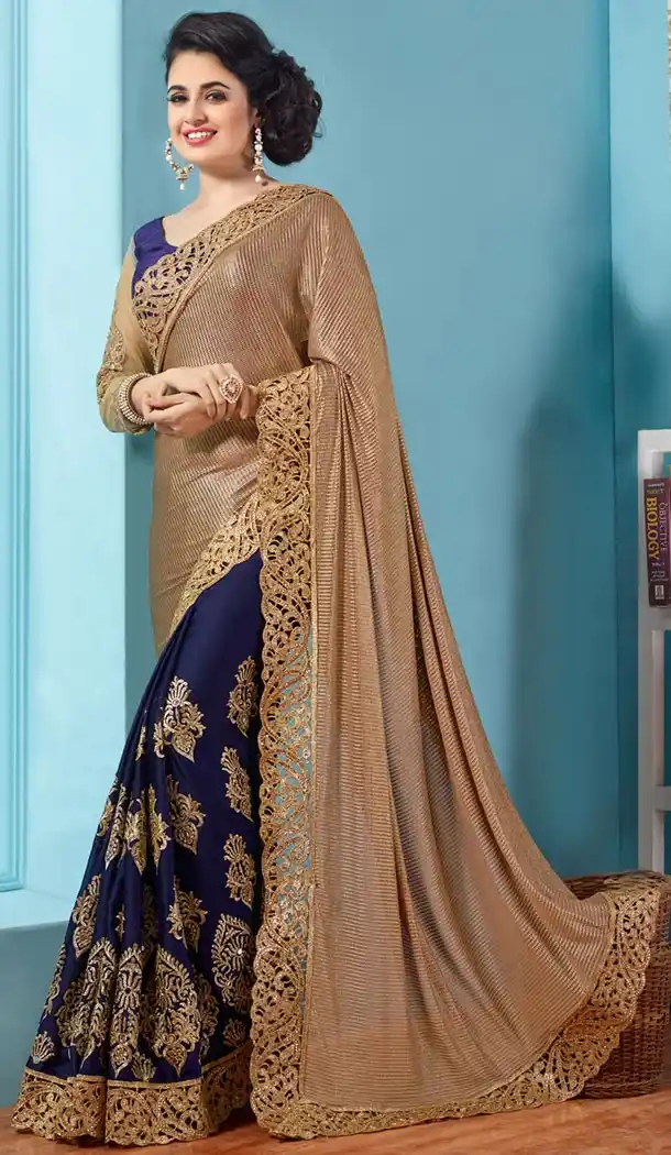 Women's Classic Looking Shimmer Blue Saree | FH415066675