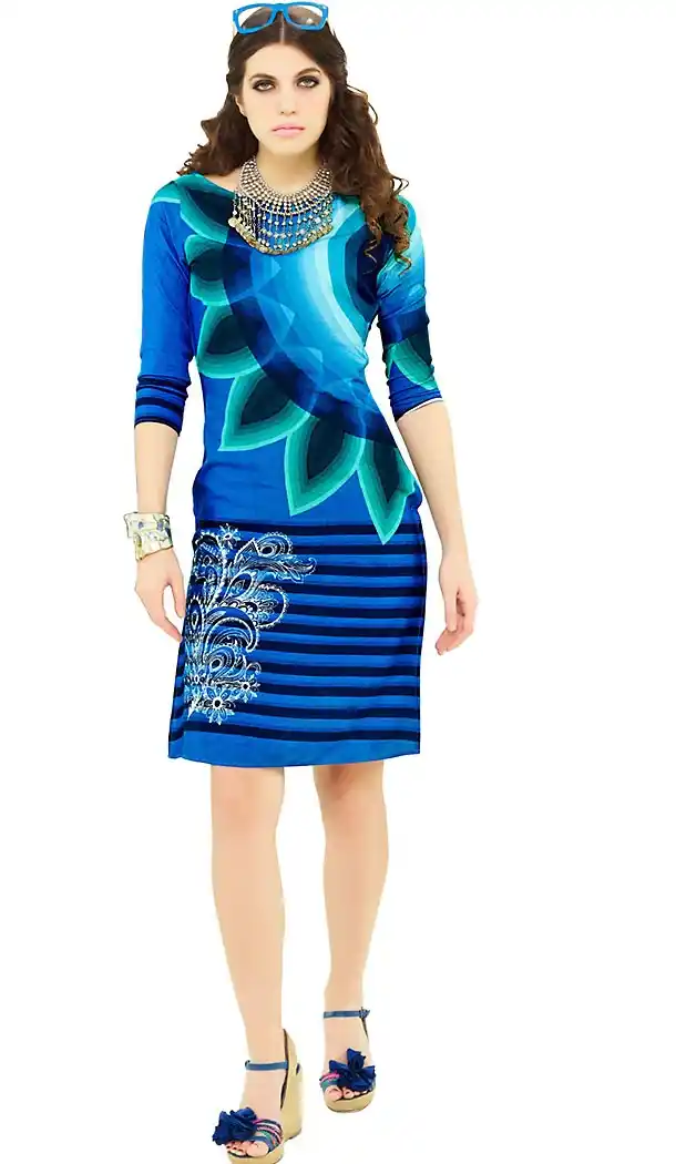Blue Color with Digital Print Work Incredible Readymade Kurti | FH416466760