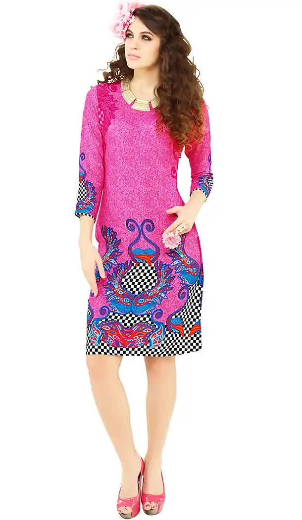 Fuchsia Color with Digital Print Work Incredible Readymade Kurti | FH416466763