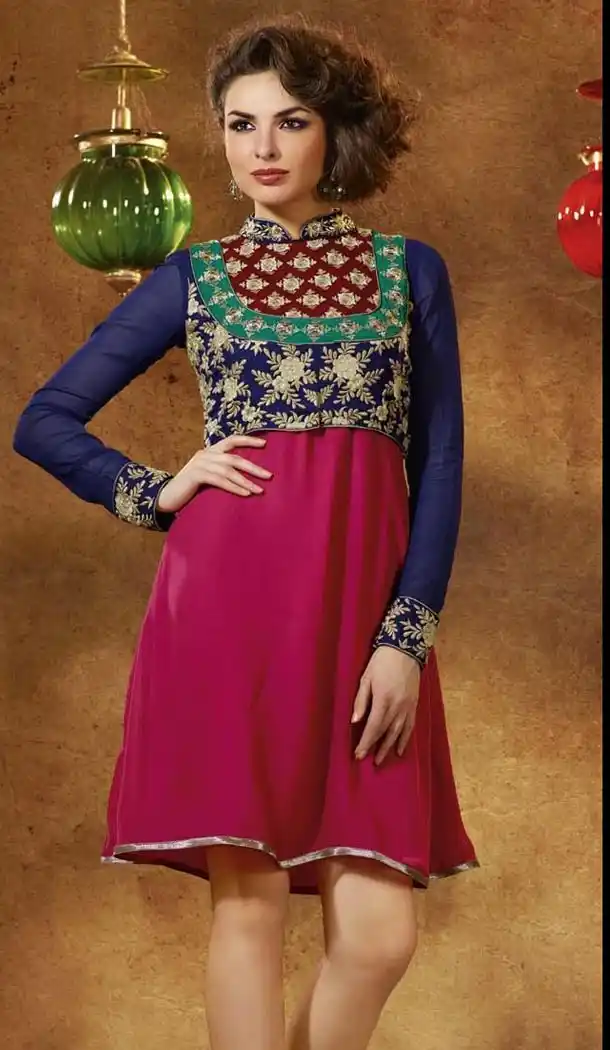 Violet & Blue Color with Resham & Embroidery Work Incredible Readymade Kurti | FH416548941