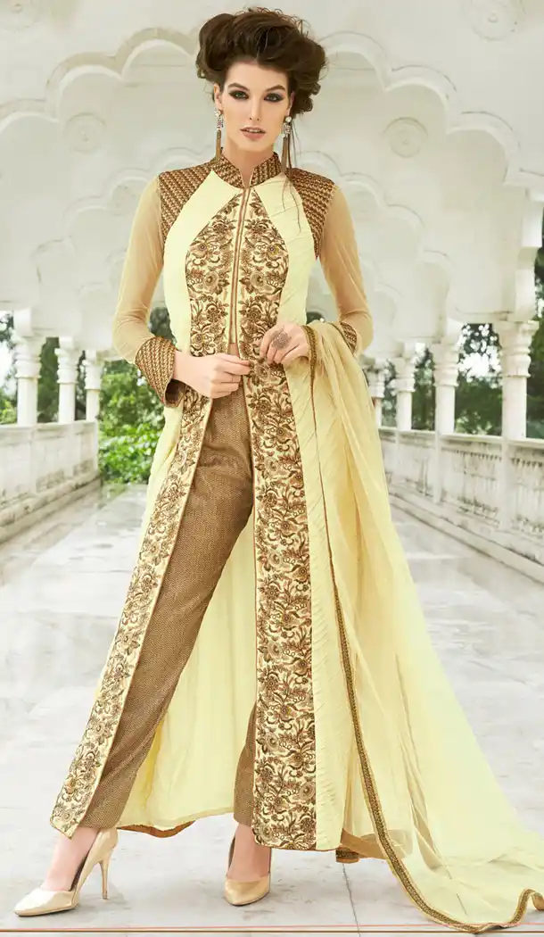 Cream Georgette Online Designer Ladies Fashion Shopping | FH417167122