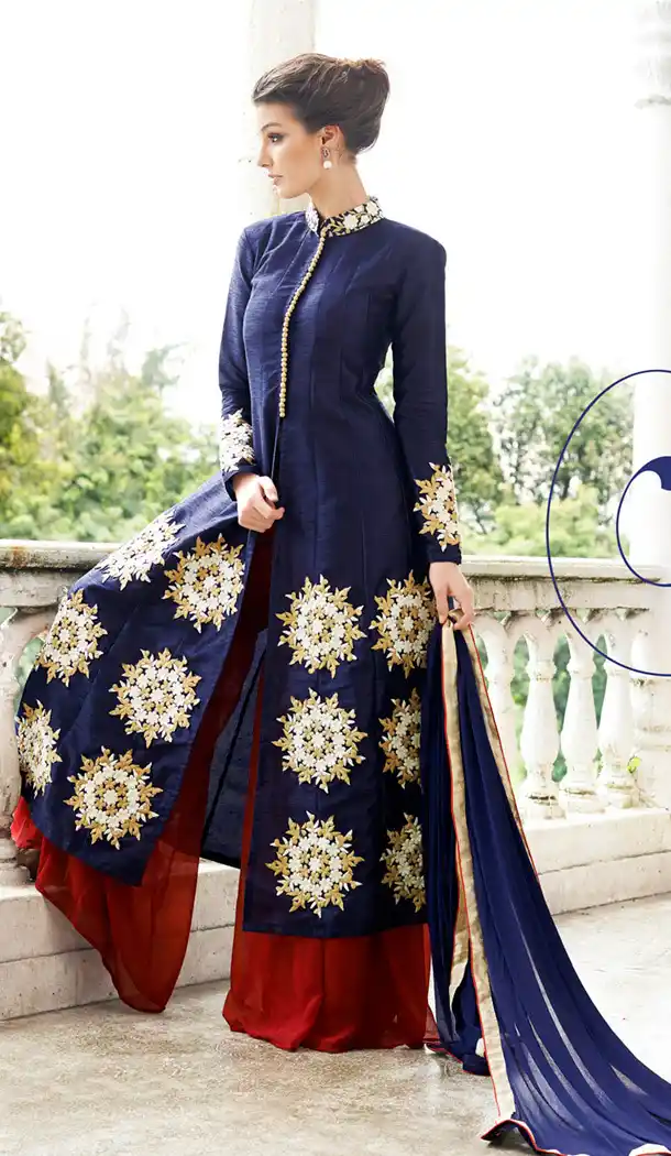 Navy Blue Raw Silk Online Designer Ladies Fashion Shopping | FH417167126