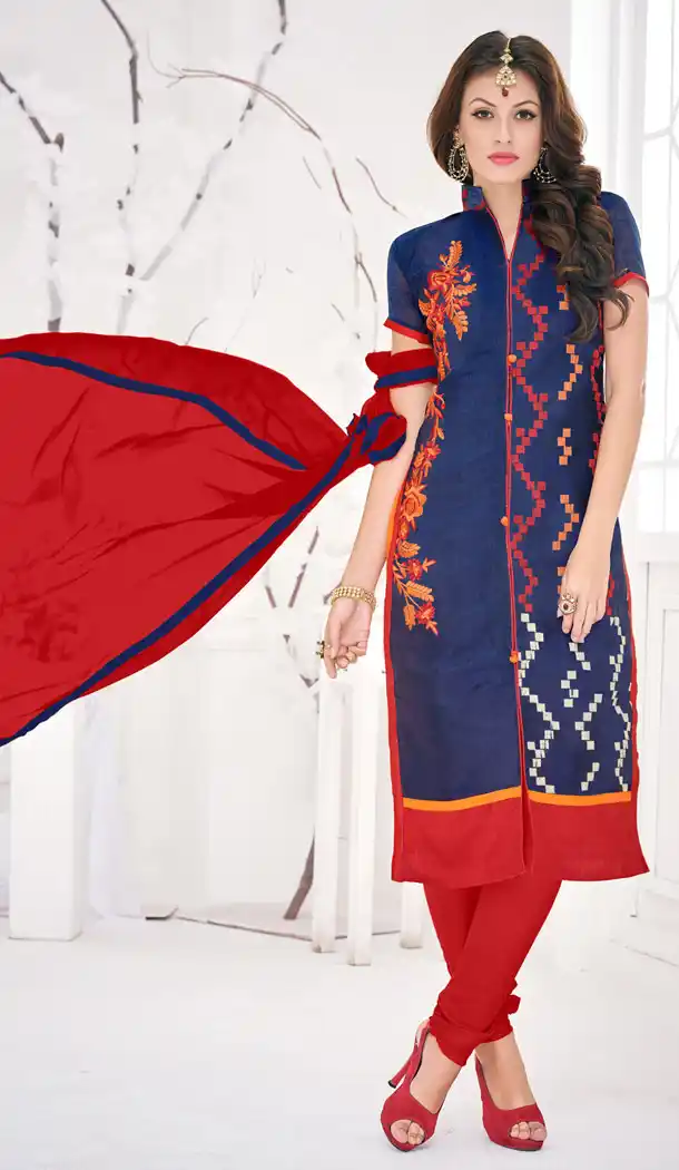 Navy Blue Chanderi Silk Online Casual Ladies Fashion Shopping | FH418266999