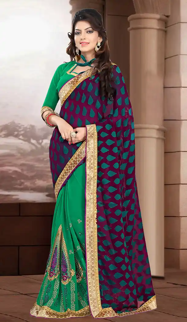 Beautiful Printed Pallu Saree in Emerald Color | FH418367007