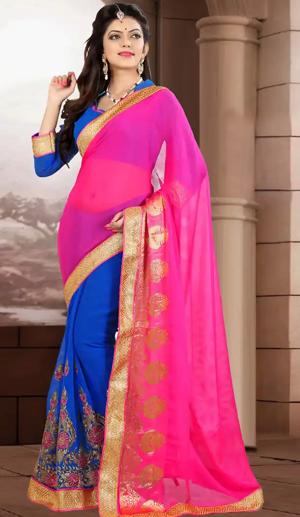 Deep Pink Saree With Eye-catching Printed Pallu | FH418367014