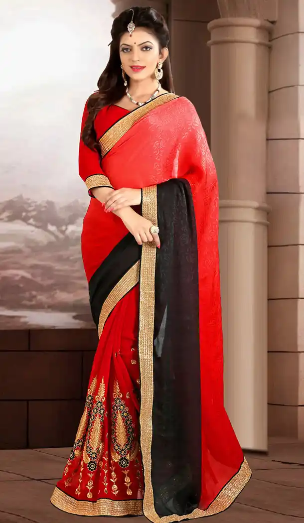 Beautiful Printed Pallu Saree in Deep Scarlet Color | FH418367015