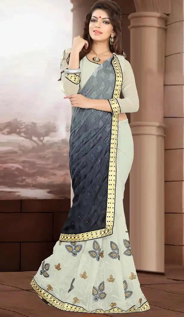 Dove Color Saree With Cute Fancy Pallu | FH418367018