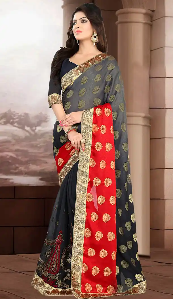 Gray Color Saree With Nice-looking Printed Pallu | FH418367022