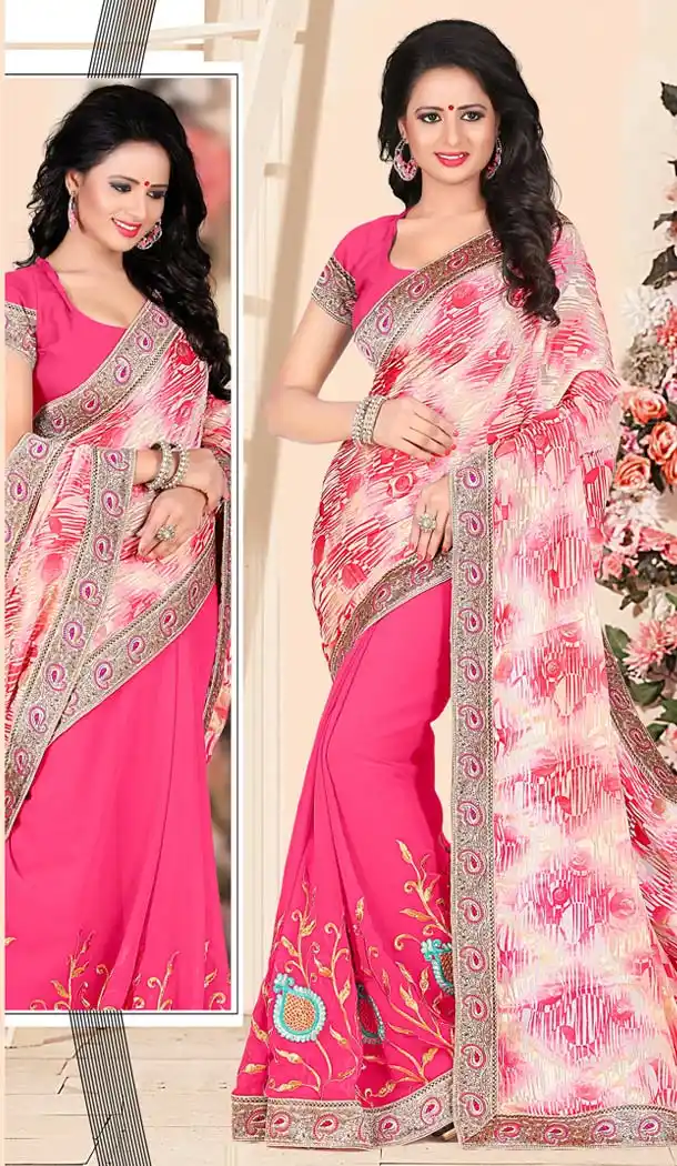 Deep Pink Brasso Saree | FH418467023
