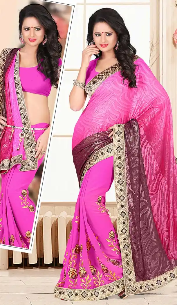 Attractive Looking Brasso Pink Ethnic Saree Womens | FH418467025