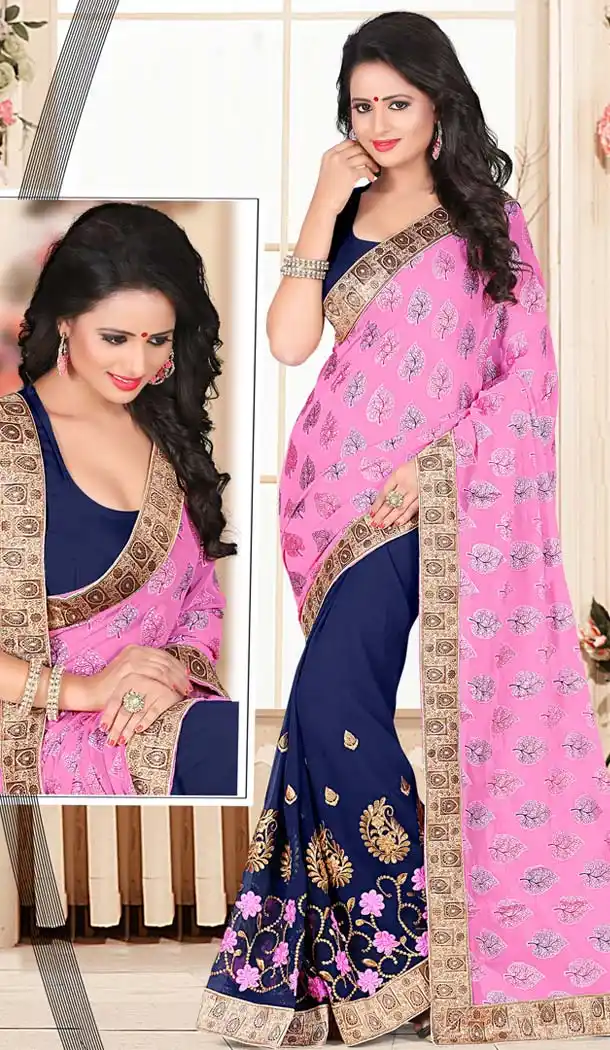 Navy Blue Brasso Saree | FH418467027