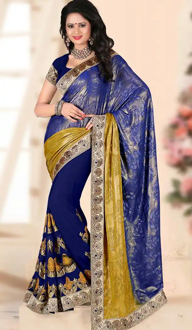 Attractive Looking Brasso Blue Ethnic Saree Womens | FH418467028