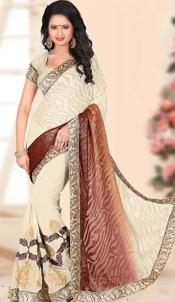 Women's Attractive Looking Ethnic Beige Brasso Saree | FH418467029