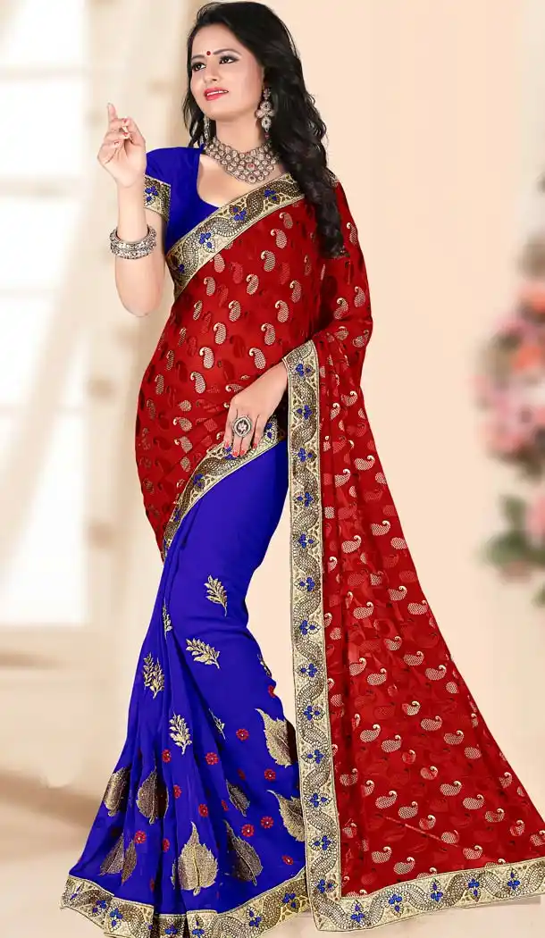 Incredible Printed Pallu Saree in Royal Blue Color | FH418467030
