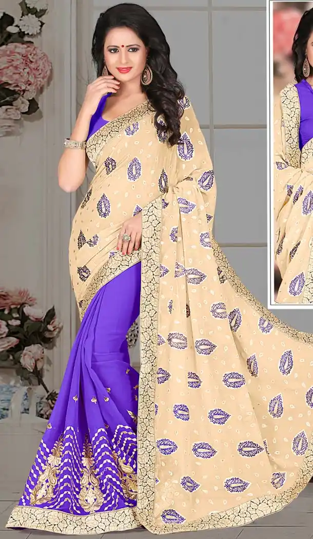 Attractive Looking Brasso Beige Ethnic Saree Womens | FH418467033
