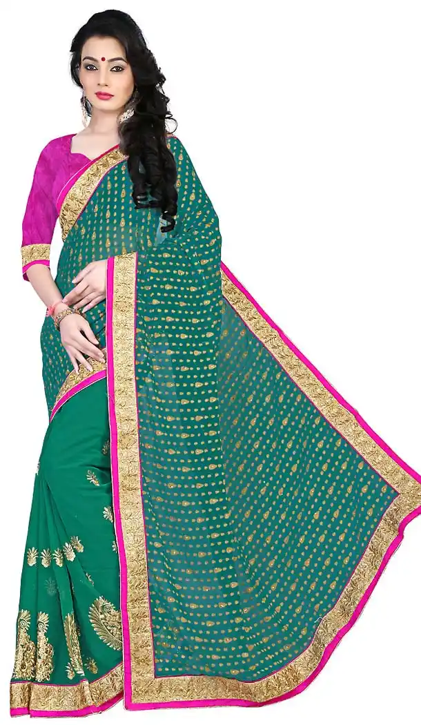 Emerald Georgette Saree | FH418567039