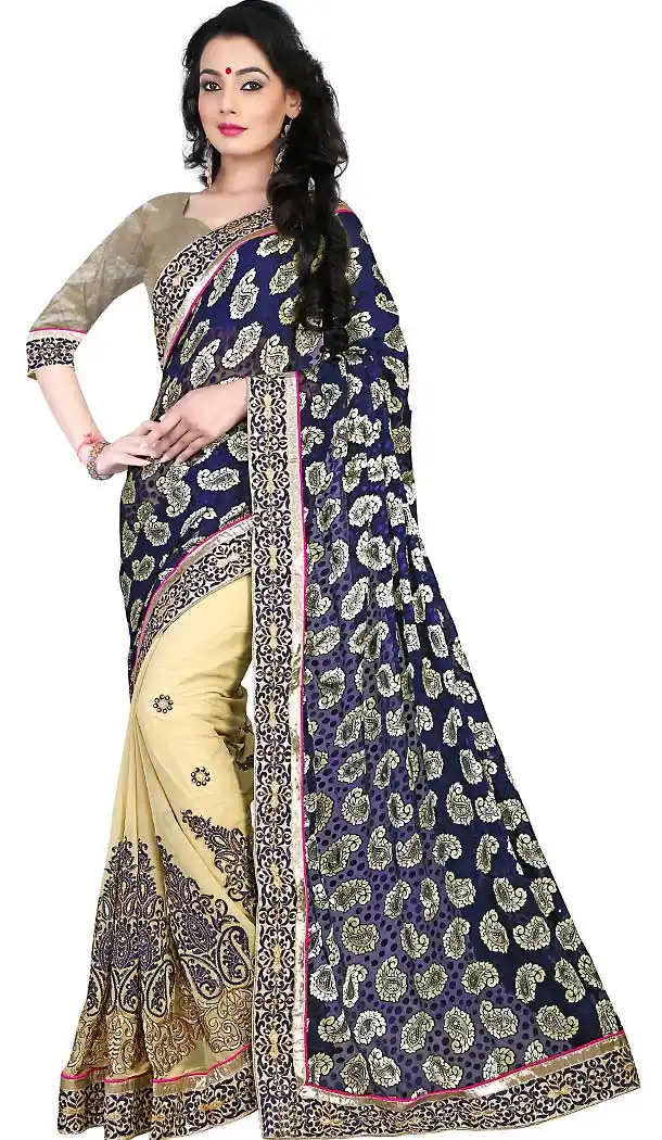 French Beige Brasso Saree | FH418567042