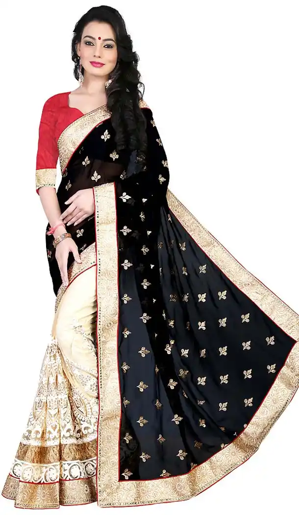 Women's Attractive Looking Black Sequins Work and Beads Ethnic Saree | FH418567047
