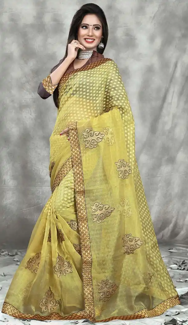 Mehendi Green Color Saree With Nice-looking Embroidered Pallu | FH418667050