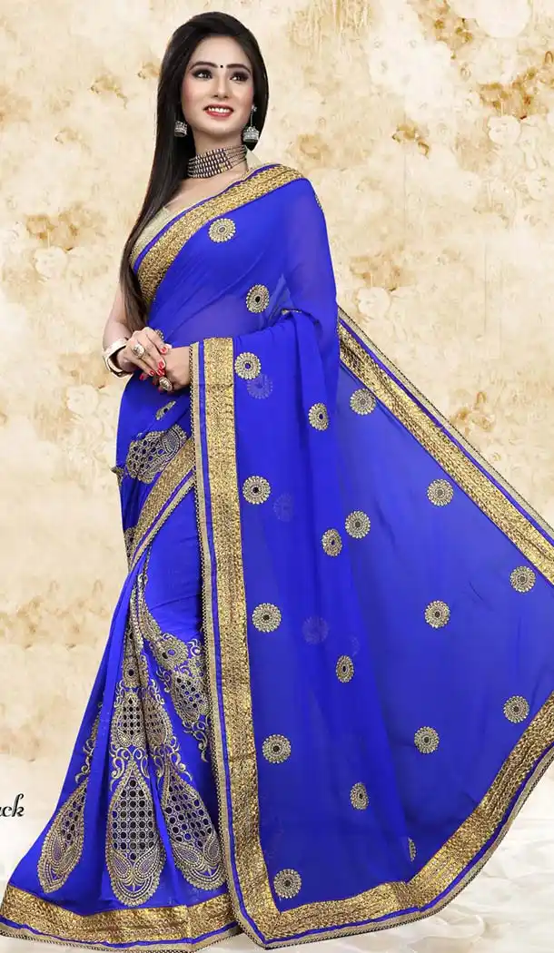 Blue Saree With Gorgeous Embroidered Pallu | FH418667052