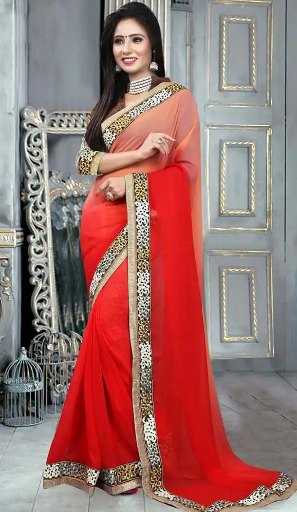 Attractive Plain Pallu Saree in Deep Scarlet | FH418667054