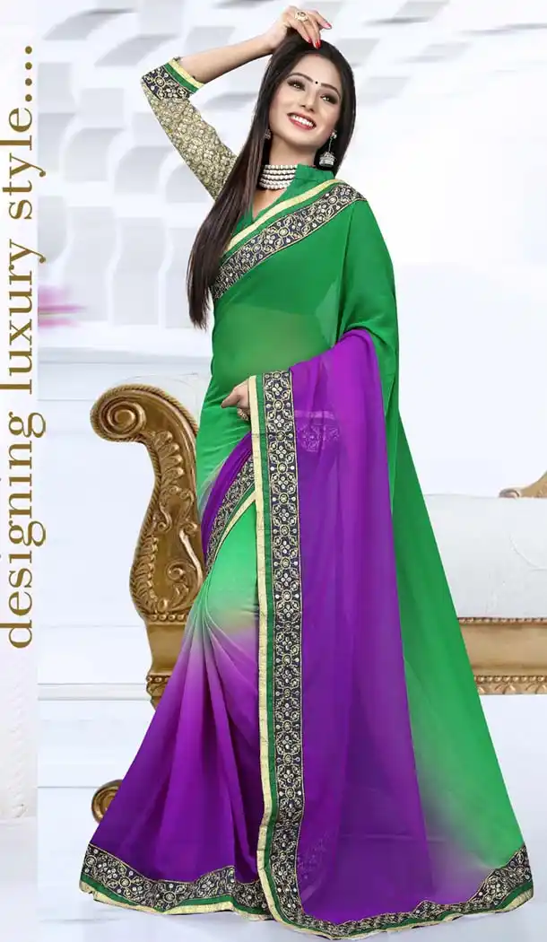 Chrome Green Saree With Attractive Plain Pallu | FH418667055