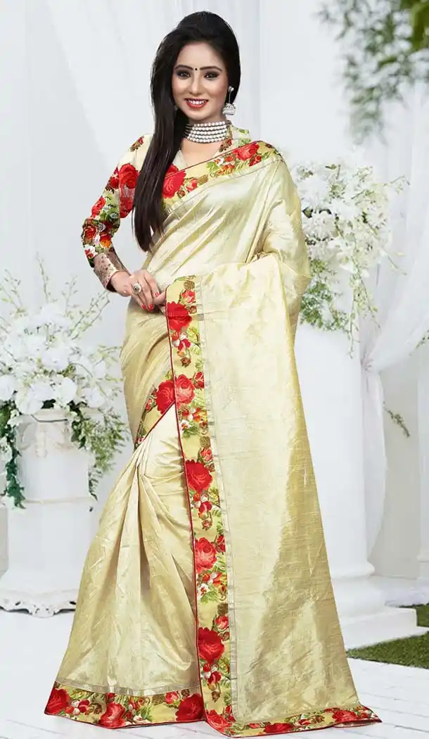 Women's Attractive Looking Ethnic Pasmina Silk Cream Saree | FH418667058