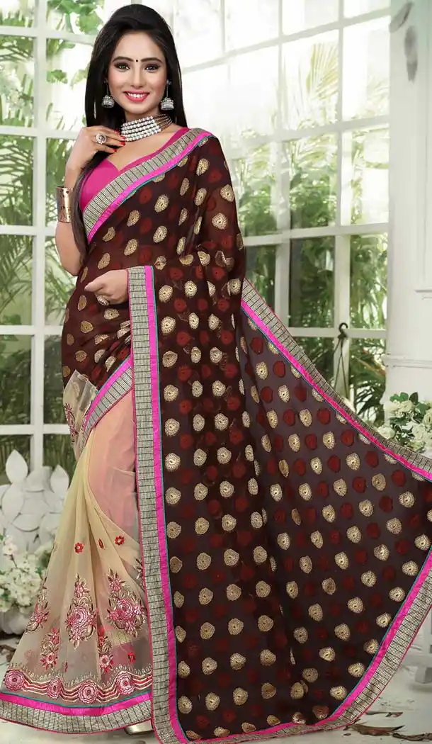 Chocolate Color Saree With Gorgeous Fancy Pallu | FH418667059