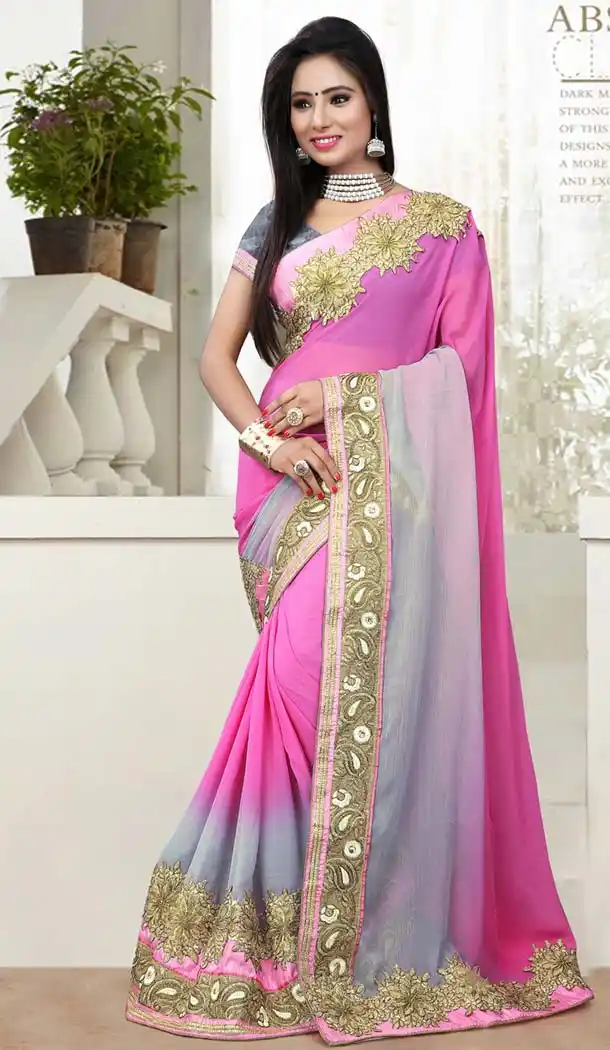 Exquisite Plain Pallu Saree in Rose Pink | FH418667060