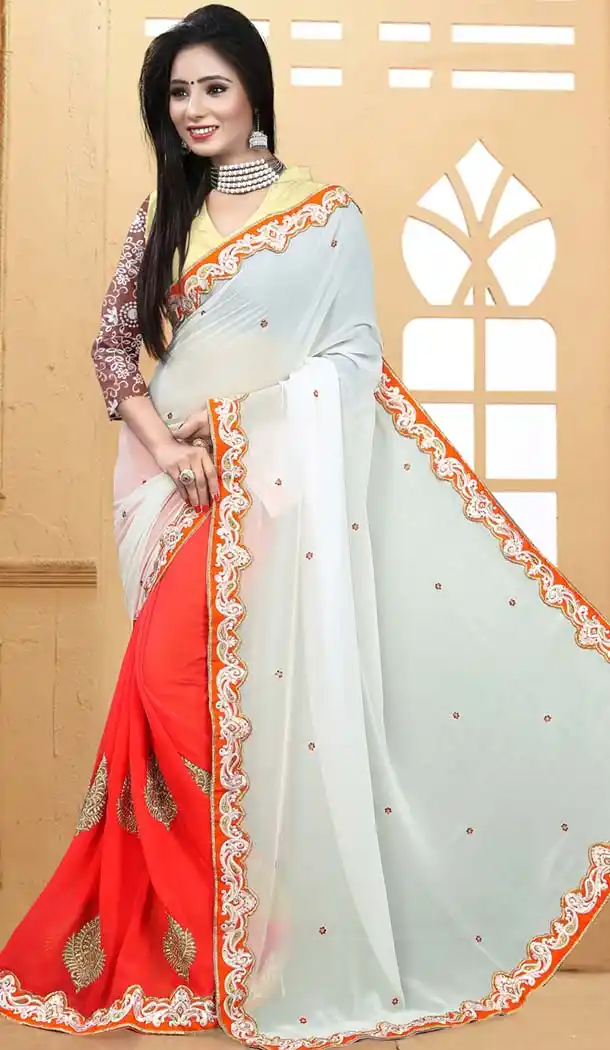 Off White Net Saree | FH418667061