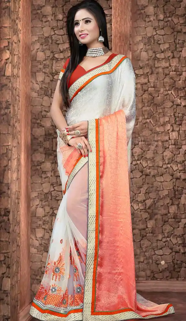 Attractive Looking Net White Ethnic Saree Womens | FH418667062