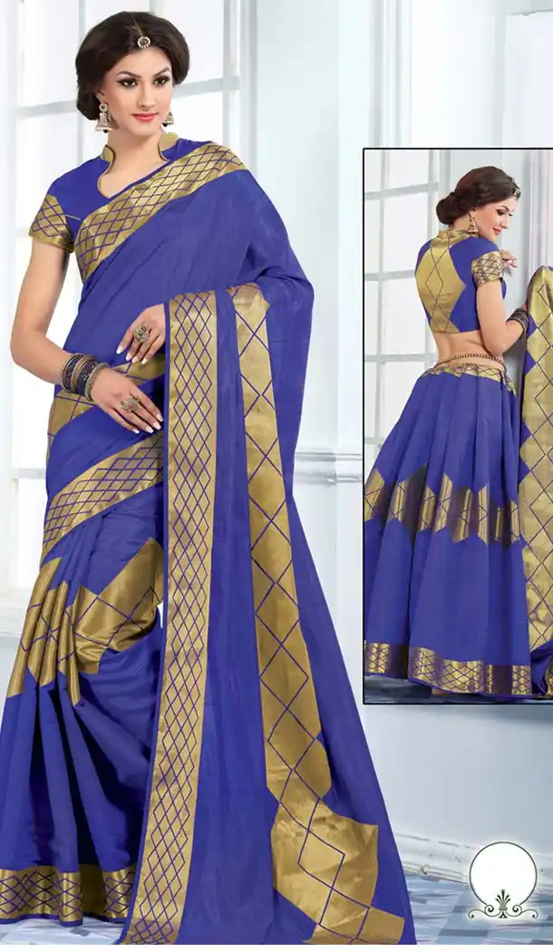 Navy Blue Tussar Silk Saree | FH418767069