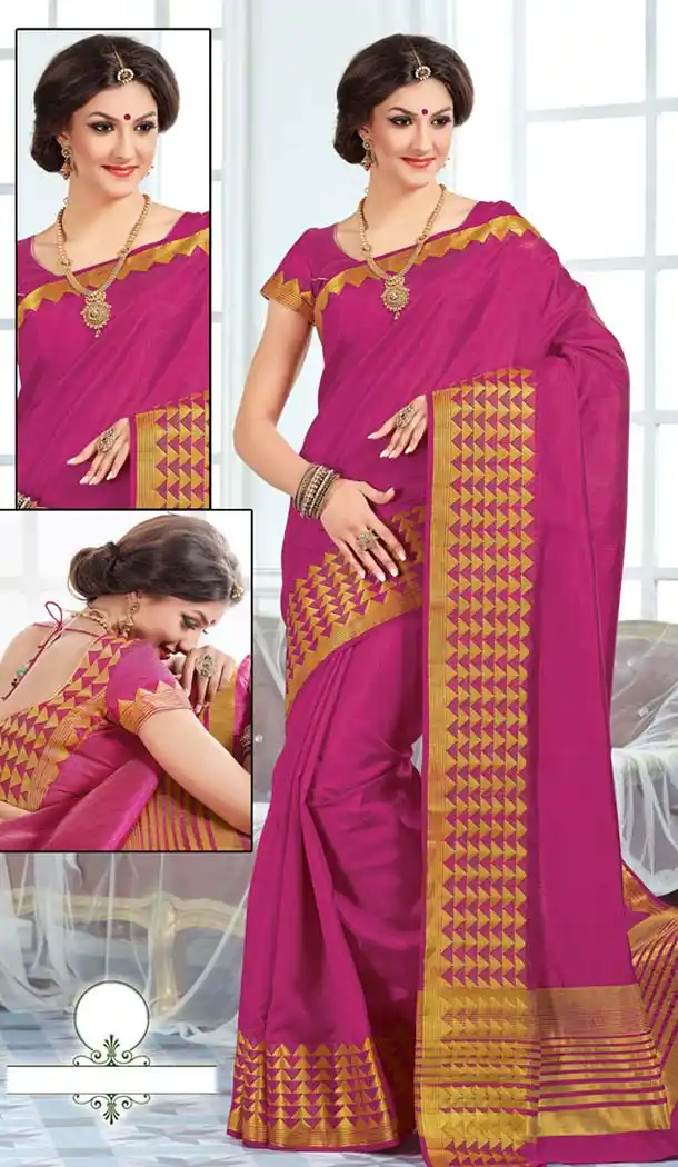 Magenta Saree With Striking Plain Pallu | FH418767071