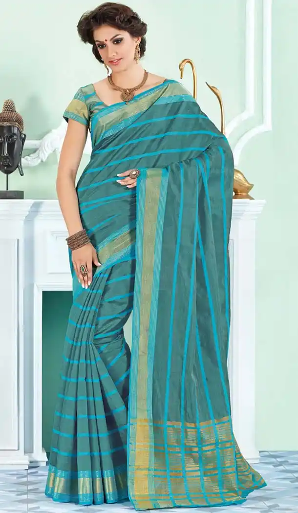 Cadet Blue Saree With Nice-looking Plain Pallu | FH418767076